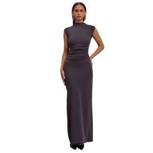 MESHKI Elliot High Neck Sleeveless Maxi Dress - Dark Charcoal
